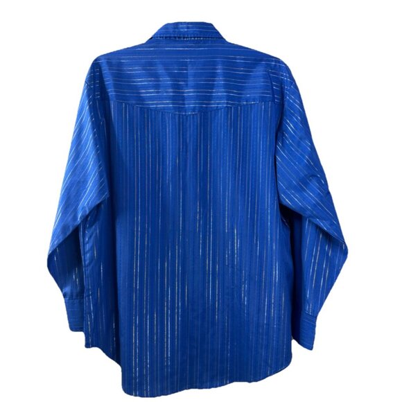 Ely Cattleman XXL Blue Metallic Stripe Pearl Snap Shirt  Dry-cleaned EUC - Picture 3 of 9
